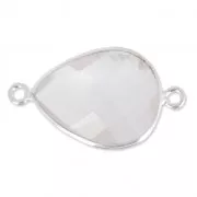 Intercalaire 2 anneaux pierre facettée 13x17mm serti Argent 925 / Quartz rose  x1