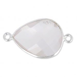Intercalaire 2 anneaux pierre facettée 13x17mm serti Argent 925 / Quartz rose  x1