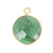 Pendentif pierre ronde facettée 12 mm serti Argent 925 Plaqué Or / Chrysoprase x1