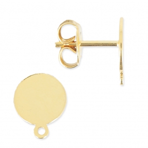 Clous d'oreilles disque 8 mm doré à l'or fin x2
