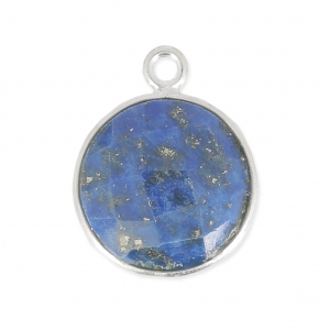 Pendentif pierre ronde facettée 12 mm serti Argent 925 / Lapis x1
