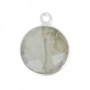 Pendentif pierre ronde facettée 12 mm serti Argent 925 / Labradorite x1