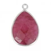 Pendentif goutte pierre facettée 13x17 mm serti Argent 925 / Imitation Rubis