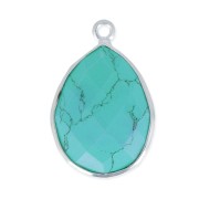 Pendentif goutte pierre facettée 13x17 mm serti Argent 925 / Imitation Turquoise x1|raw }}