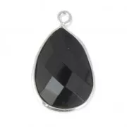 Pendentif goutte pierre facettée 13x17 mm serti Argent 925 / Black Onyx x1