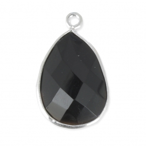 Pendentif goutte pierre facettée 13x17 mm serti Argent 925 / Black Onyx x1
