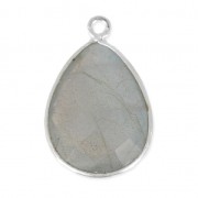 Pendentif goutte pierre facettée 13x17 mm serti Argent 925 / Labradorite x1