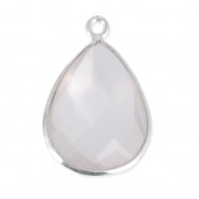 Pendentif goutte pierre facettée 13x17 mm serti Argent 925 / Quartz rose x1|raw }}