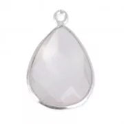 Pendentif goutte pierre facettée 13x17 mm serti Argent 925 / Quartz rose x1