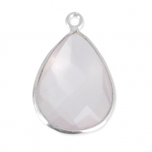 Pendentif goutte pierre facettée 13x17 mm serti Argent 925 / Quartz rose x1