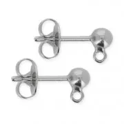 Clous d'oreilles boule 4 mm argenté vieilli x2