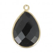 Pendentif goutte pierre facettée 13x17 mm serti Argent 925 Plaqué Or / Black Onyx x1|raw }}