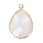 Pendentif goutte pierre facettée 13x17 mm serti Argent 925 Plaqué Or / Quartz rose x1|raw }}