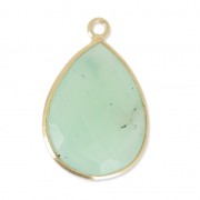 Pendentif goutte pierre facettée 13x17 mm serti Argent 925 Plaqué Or / Chrysoprase x1