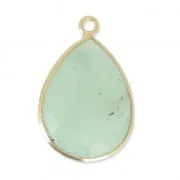 Pendentif goutte pierre facettée 13x17 mm serti Argent 925 Plaqué Or / Chrysoprase x1