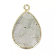Pendentif goutte pierre facettée 13x17 mm serti Argent 925 Plaqué Or / Labradorite x1