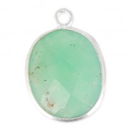 Pendentif pierre ovale facettée 11x13 mm serti Argent 925 / Chrysoprase x1