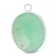 Pendentif pierre ovale facettée 11x13 mm serti Argent 925 / Chrysoprase x1