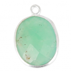 Pendentif pierre ovale facettée 11x13 mm serti Argent 925 / Chrysoprase x1