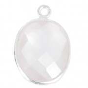 Pendentif pierre ovale facettée 11x13 mm serti Argent 925 / Quartz rose x1