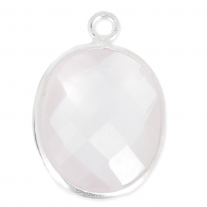 Pendentif pierre ovale facettée 11x13 mm serti Argent 925 / Quartz rose x1