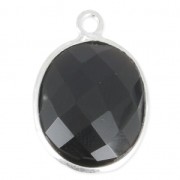 Pendentif pierre ovale facettée 11x13 mm serti Argent 925 / Black onyx x1|raw }}