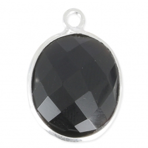 Pendentif pierre ovale facettée 11x13 mm serti Argent 925 / Black onyx x1