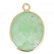 Pendentif pierre ovale facettée 11x13 mm serti Argent 925 Plaqué Or / Chrysoprase x1
