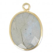 Pendentif pierre ovale facettée 11x13 mm serti Argent 925 Plaqué Or / Labradorite x1|raw }}