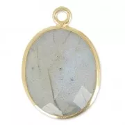 Pendentif pierre ovale facettée 11x13 mm serti Argent 925 Plaqué Or / Labradorite x1
