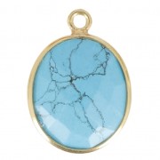 Pendentif pierre ovale facettée 11x13 mm serti Argent 925 Plaqué Or / Imitation Turquoise x1|raw }}