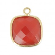 Pendentif carré facettée 11 mm serti Argent 925 Plaqué Or Imitation Cornaline x1