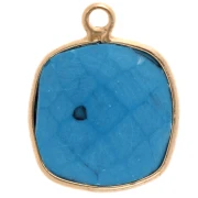 Pendentif carré pierre facettée 11 mm serti Argent 925 Plaqué Or/Imit Turquoise x1
