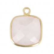 Pendentif carré pierre facettée 11 mm serti Argent 925 Plaqué Or/ Quartz rose x1