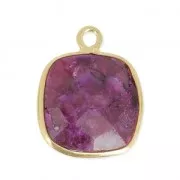 Pendentif carré pierre facettée 11 mm serti Argent 925 Plaqué Or imitation Rubis