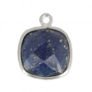 Pendentif carré pierre facettée 11 mm serti Argent 925 / Lapis x1|raw }}