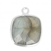 Pendentif carré pierre facettée 11 mm serti Argent 925 / Labradorite x1|raw }}