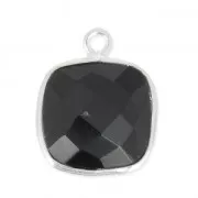 Pendentif carré pierre facettée 11 mm serti Argent 925 / Black Onyx x1