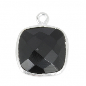 Pendentif carré pierre facettée 11 mm serti Argent 925 / Black Onyx x1