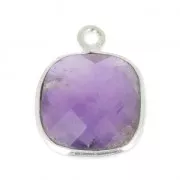Pendentif carré pierre facettée 11 mm serti Argent 925 / Améthyste x1