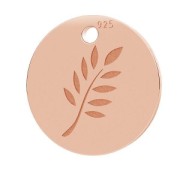Breloque médaille fougère 10 mm en Argent 925 doré rose  x1