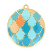 Pendentif écailles résine époxy 31 mm Bleu canard/Aqua/Doré à l'or fin x1|raw }}