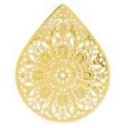 Pendentif teinté laser cut goutte 49x39 mm doré x1