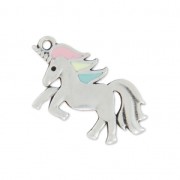 Breloque licorne résine époxy 17x25 mm Pastel/argenté vieilli