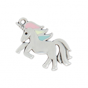 Breloque licorne résine époxy 17x25 mm Pastel/argenté vieilli