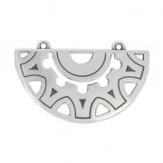 Pendentif intercalaire 2 anneaux ethnique 40 mm Placage Argent fin vieilli