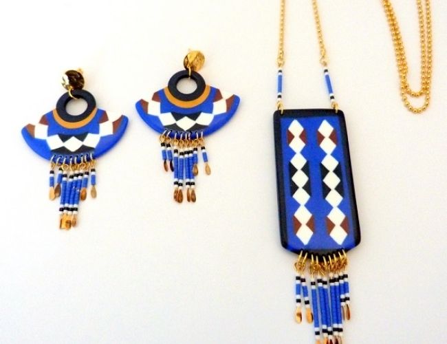 parure bijoux canes g&eacute;om&eacute;triques polym&egrave;re