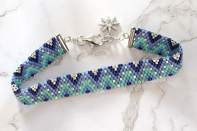 Bracelet Miyuki en Peyote Pair Bleu et Argent&eacute;