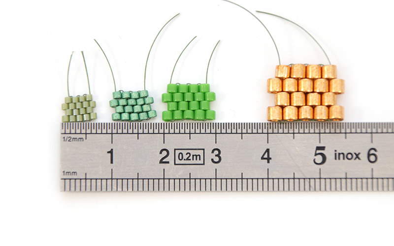 les diff&eacute;rentes tailles des perles miyuki Delica