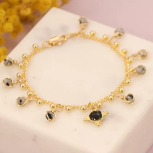 bracelet femme avec jaspe s&eacute;same et onyx noir